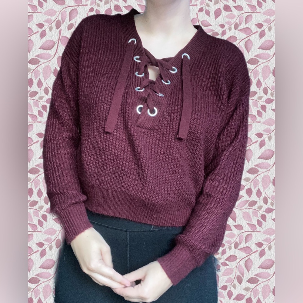 Red lace up sweater